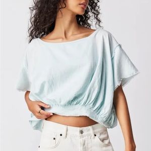 Free People Blue Flutter Sleeve Crop Tee